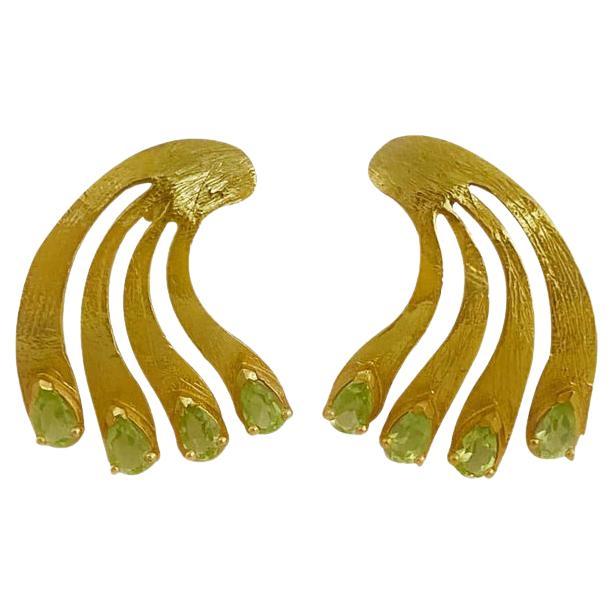 Twin Elegance Peridot Paradise Peacock Earrings For Sale