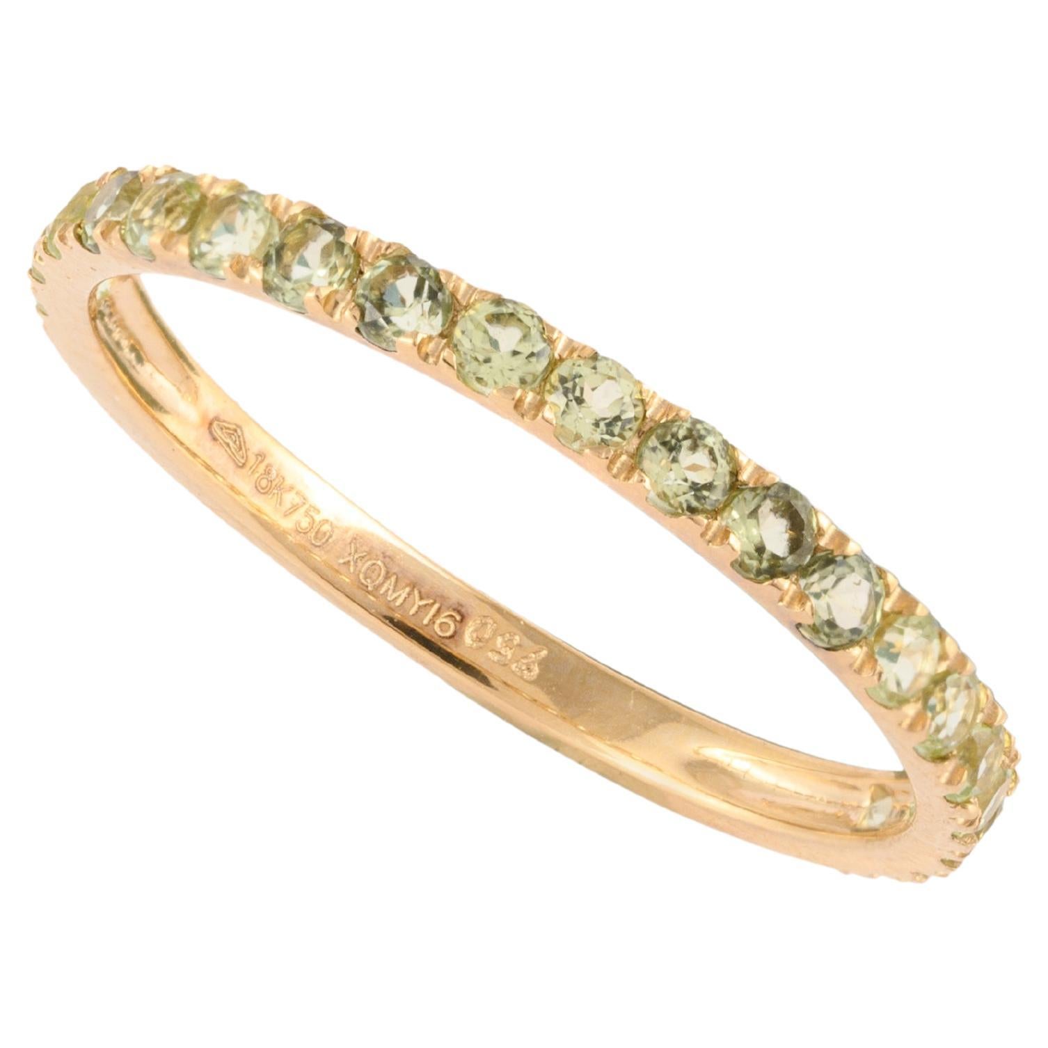 For Sale:  Peridot Pave Eternity Band, Stackable Peridot Band Ring 14k Solid Yellow Gold