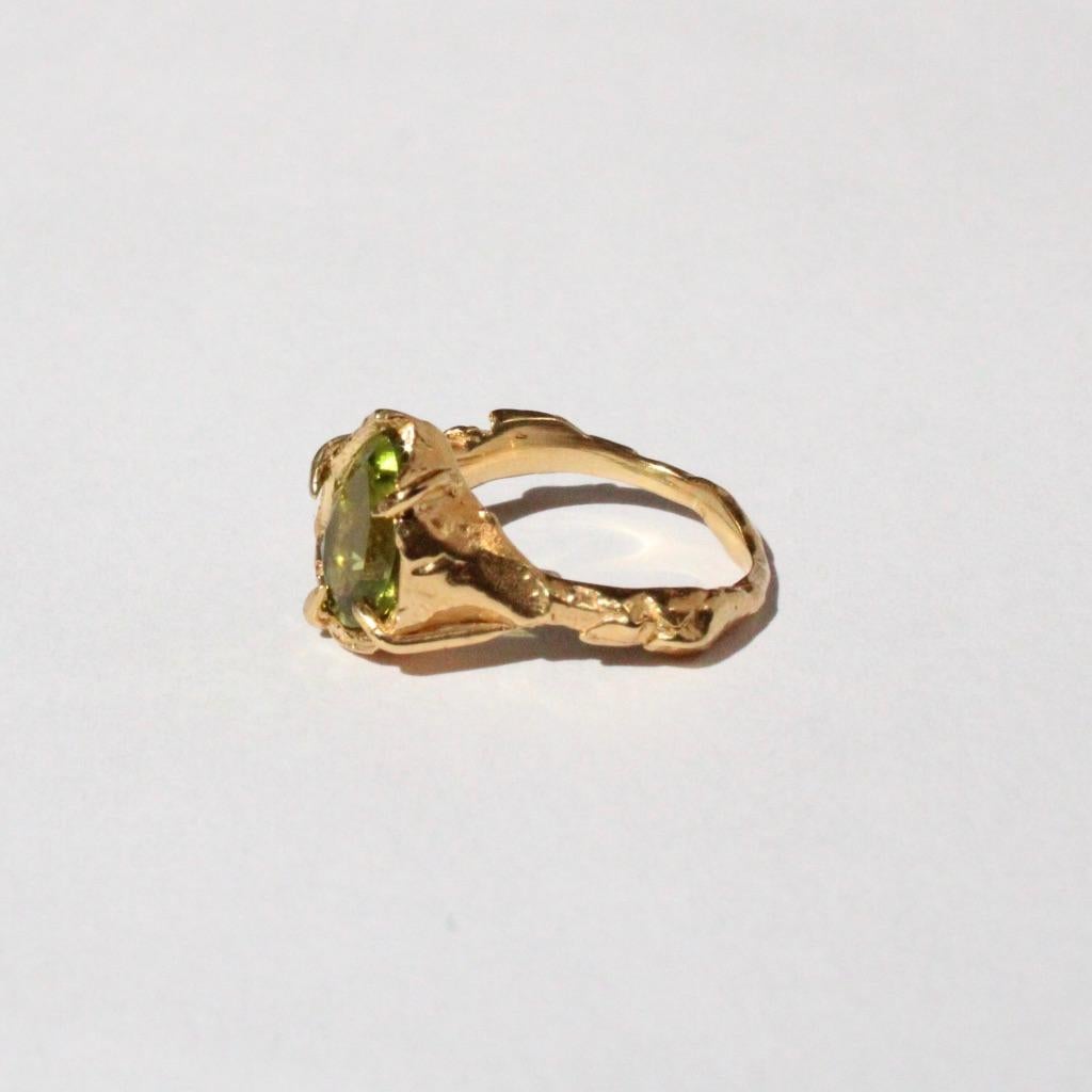 For Sale:  Peridot Pear Solitaire Ring in 14 Karat Yellow Gold 9