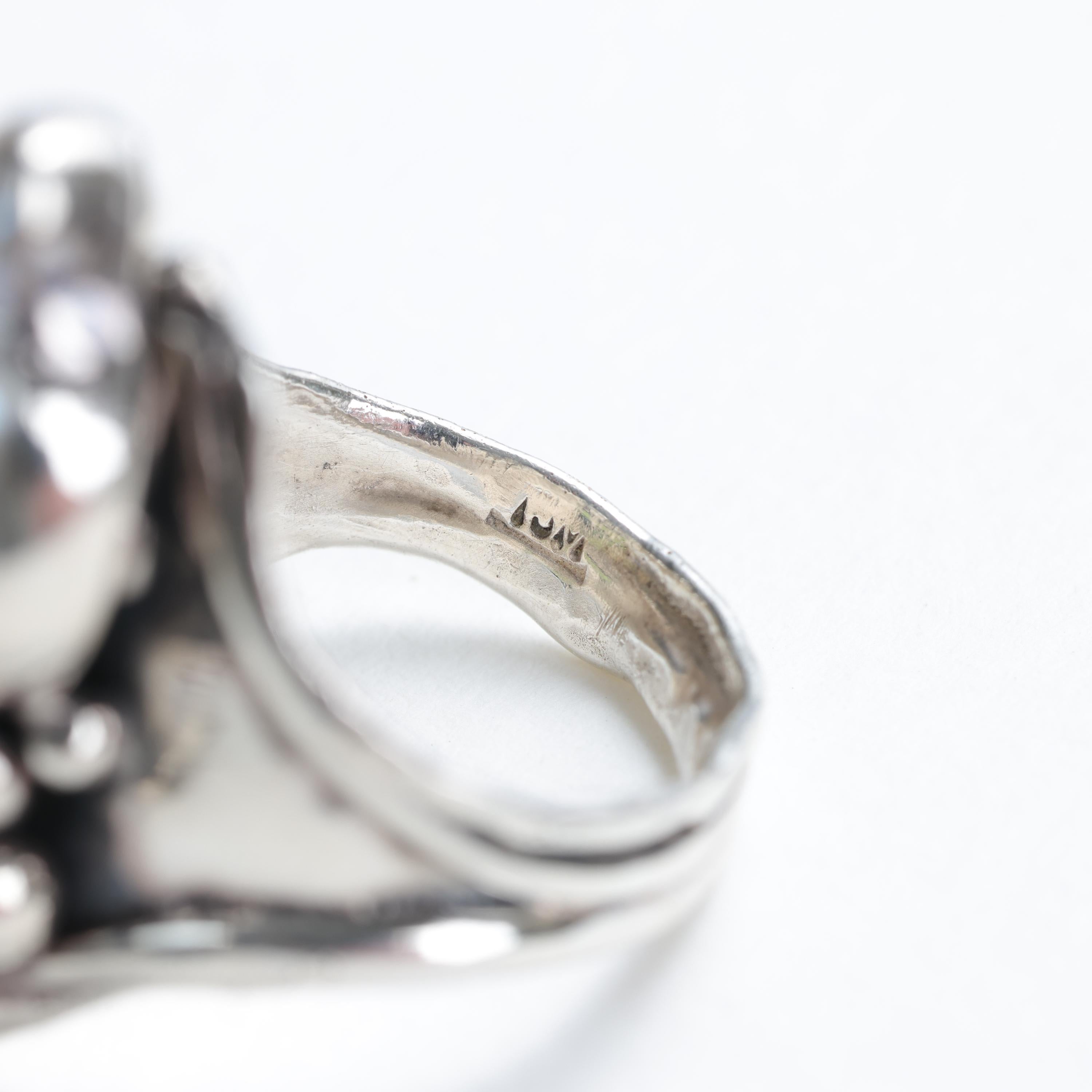 Peridot, Pearl, Silver Ring, Midcentury For Sale 3