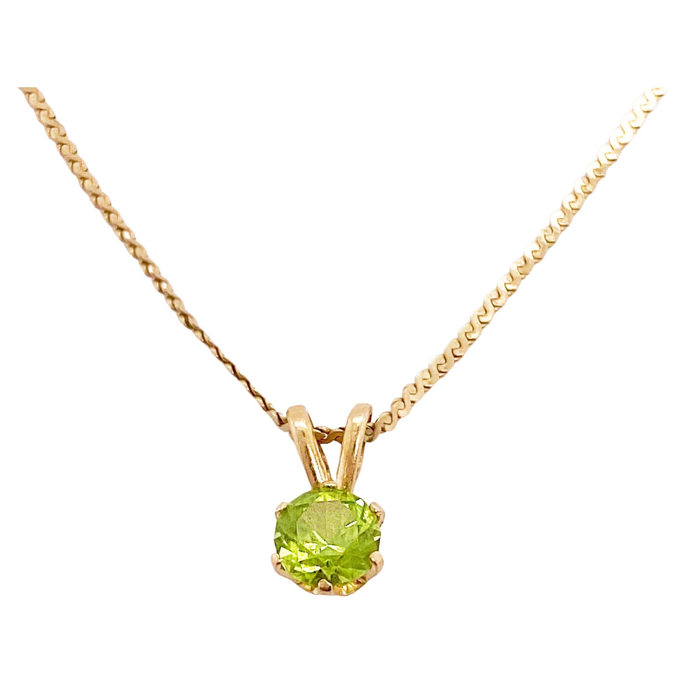 Peridot Pendant Neckalce 1/2 Carat Peridot Gemstone Necklace 14k Yellow Gold