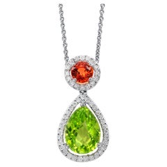 Collar Colgante Peridoto Granate Mandarina Diamantes 2,4 Quilates Oro Blanco 18K