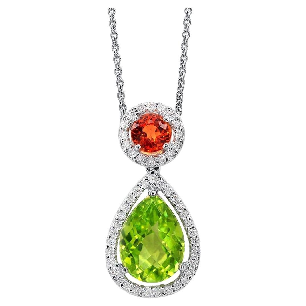 Collar Colgante Peridoto Granate Mandarina Diamantes 2,4 Quilates Oro Blanco 18K