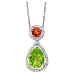 Collar Colgante Peridoto Granate Mandarina Diamantes 2,4 Quilates Oro Blanco 18K