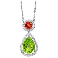 Collar Colgante Peridoto Granate Mandarina Diamantes 2,4 Quilates Oro Blanco 18K