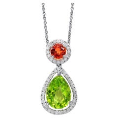 Collar Colgante Peridoto Granate Mandarina Diamantes 2,4 Quilates Oro Blanco 18K