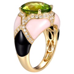 Peridot Pink Opal Onyx Diamond Cocktail Ring SR-05424