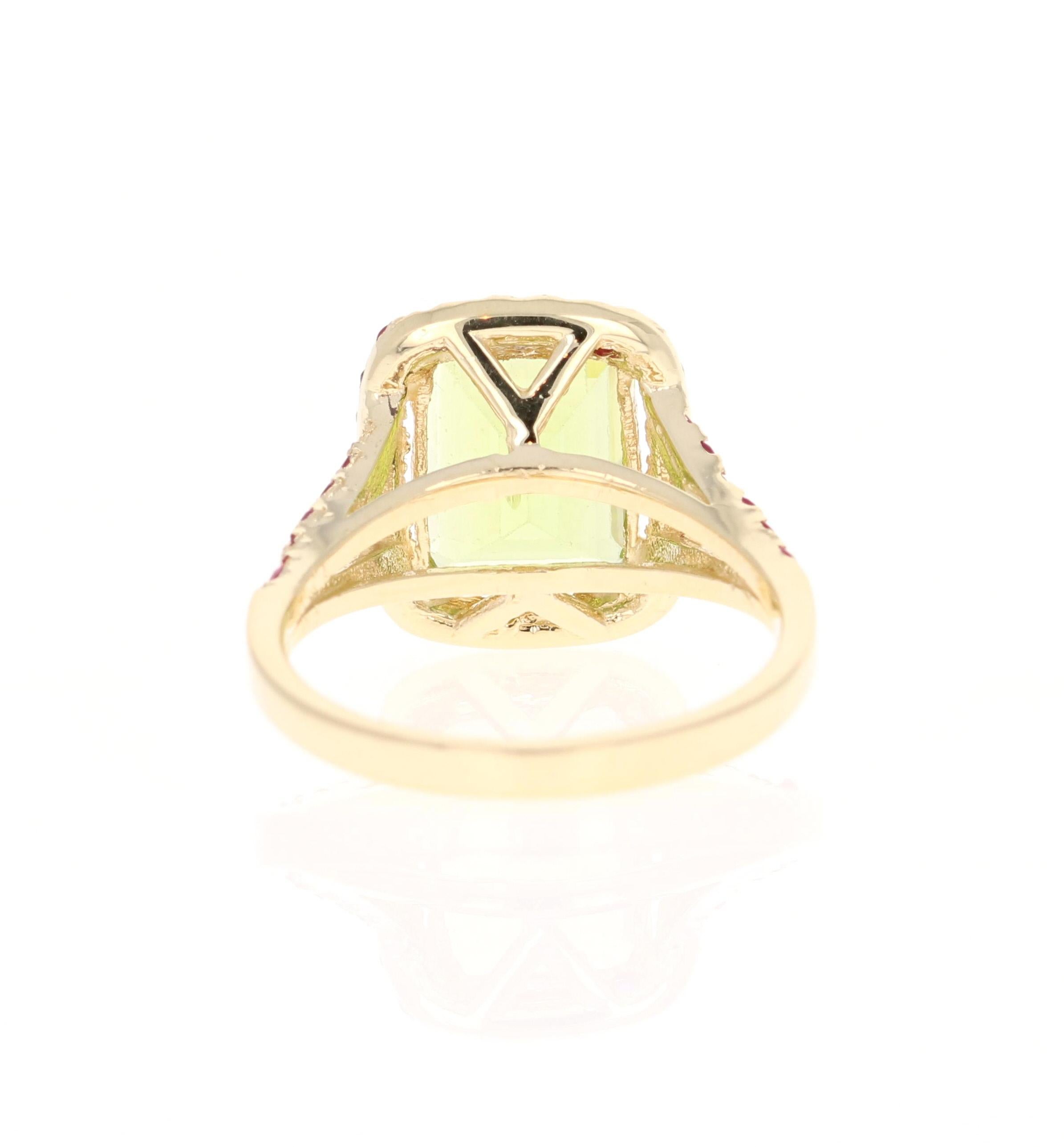Contemporary Peridot Pink Sapphire Yellow Gold Cocktail Ring For Sale