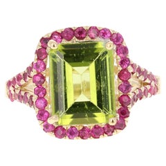 Peridoto Zafiro Rosa Anillo Cóctel Oro Amarillo