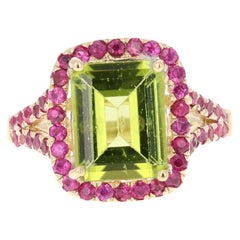 Bague cocktail en or jaune avec péridot et saphir rose