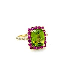 Peridot Pink Sapphire and Diamond Yellow Gold Cocktail Ring