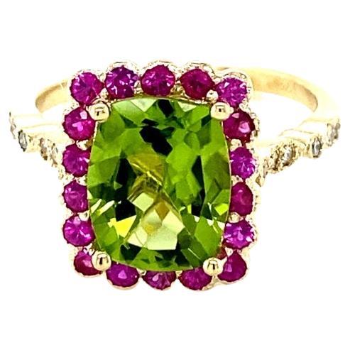 Peridot Pink Sapphire and Diamond Yellow Gold Cocktail Ring For Sale