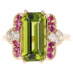 Peridot Pink Sapphire Diamond 14 Karat Yellow Gold Cocktail Ring