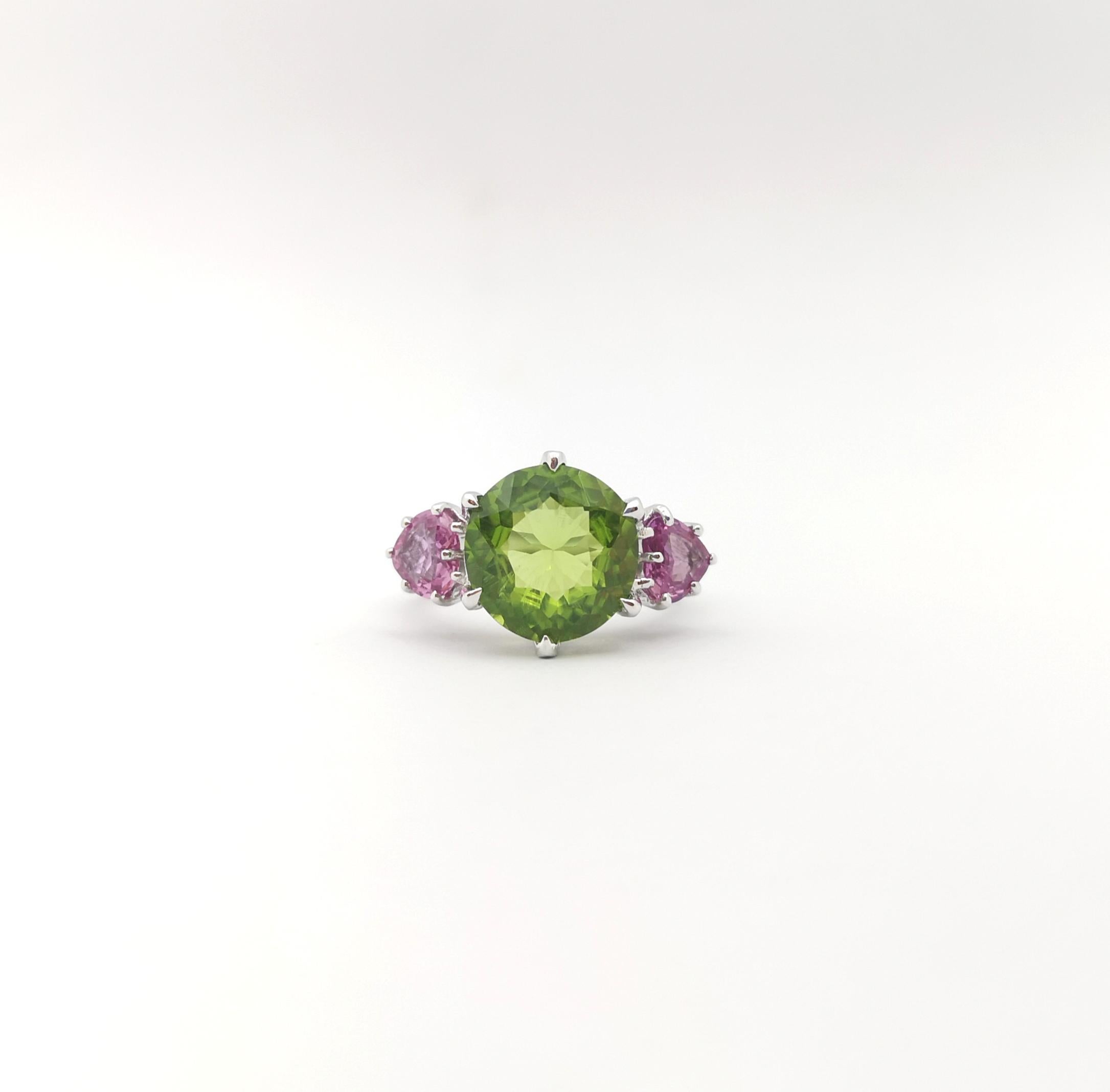 Peridot, rosa Saphir mit Diamantring aus 18 Karat Weißgold im Angebot 2