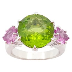 Peridot, rosa Saphir mit Diamantring aus 18 Karat Weißgold