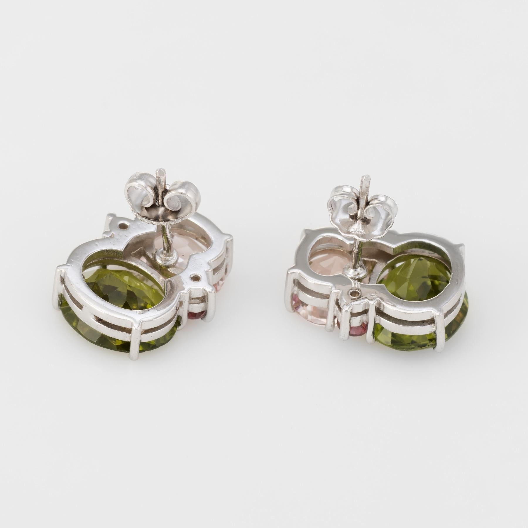 Modern Peridot Pink Tourmaline Earrings Estate 18k White Gold Fine Jewelry