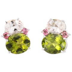 Peridot Pink Tourmaline Earrings Estate 18k White Gold Fine Jewelry