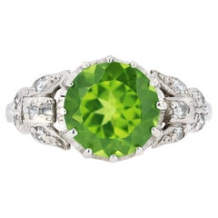 Peridot Platinum and Diamond Art Deco Gemstone Engagement Ring