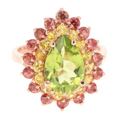 4.76 Carat Natural Peridot Sapphire Rose Gold Cocktail Ring