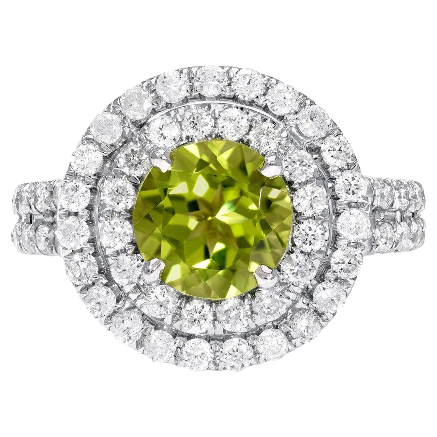 Elegant 1.41 Carat Peridot and Diamond Ring in 18K White Gold - Tamir by Merkaba