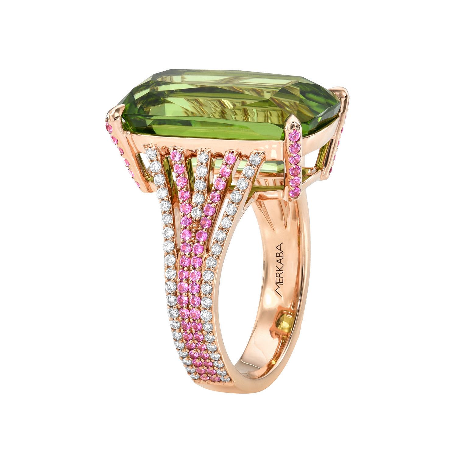 Luxury Peridot Cushion Cocktail Rings Luxury Gemstone Merkaba Beverly Hills For Sale 2