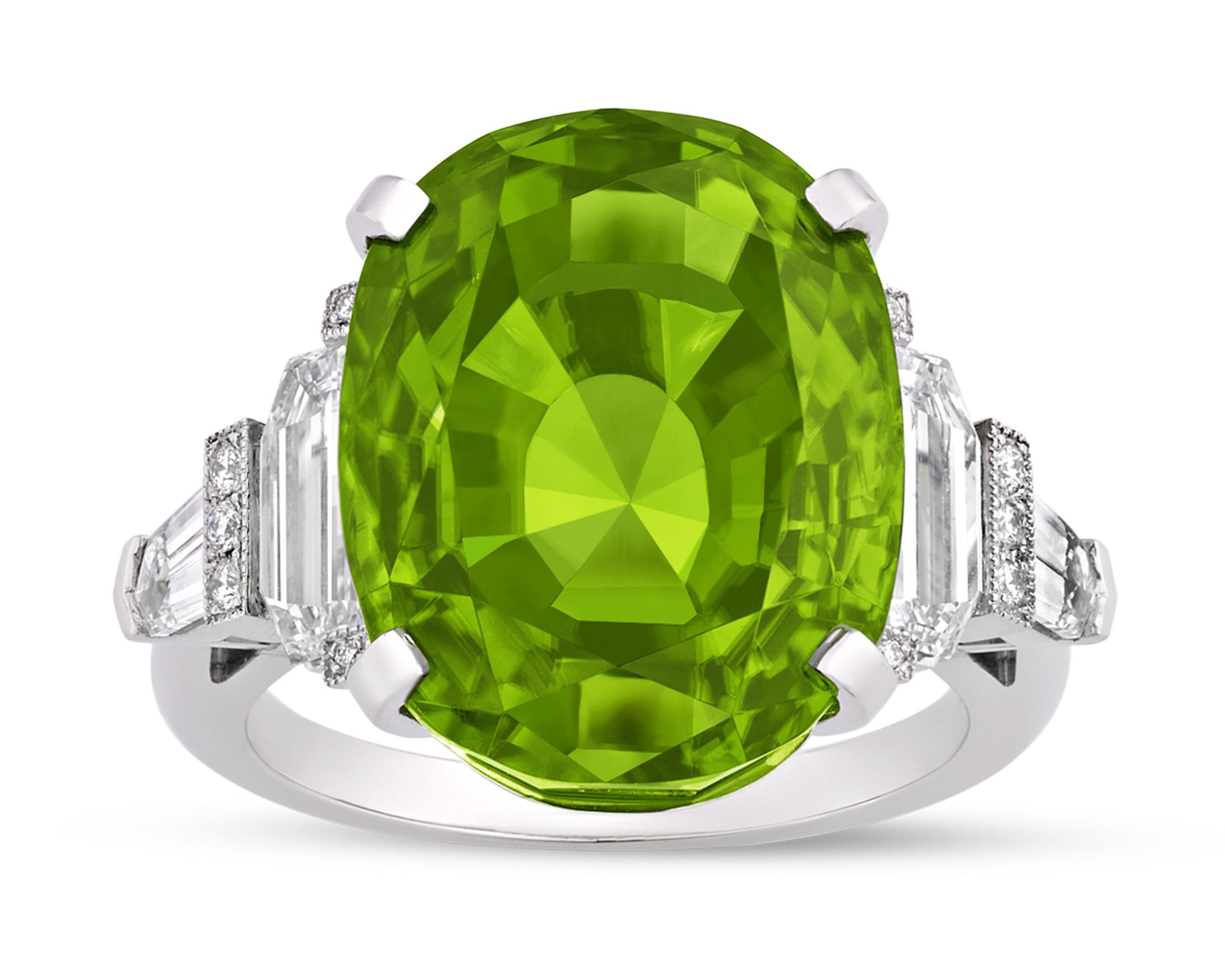 Modern Peridot Ring by Raymond Yard, 15.36 Carats