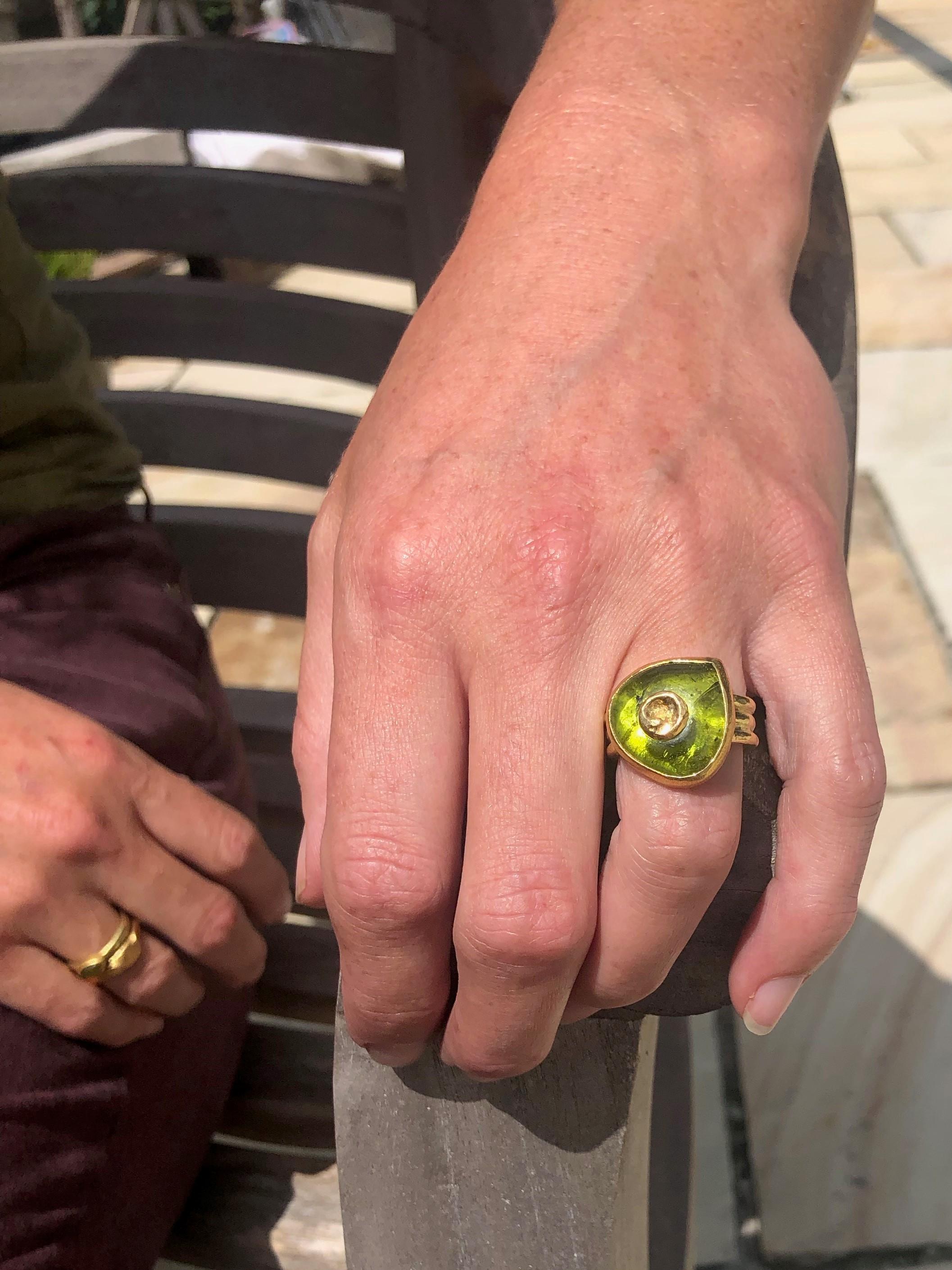 Peridot Ring with Solid 18 and 22 Karat Yellow Gold  4
