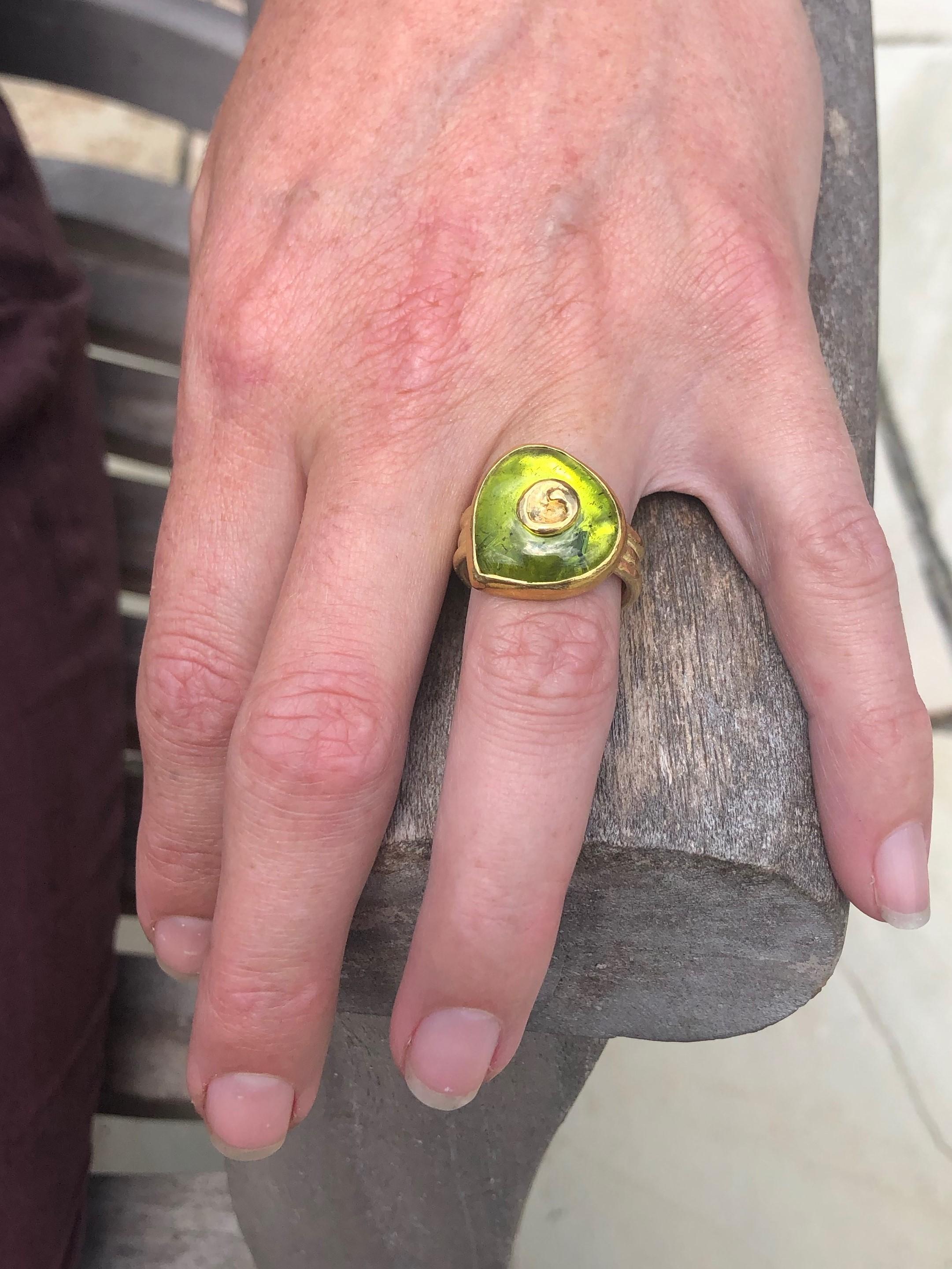 Peridot Ring with Solid 18 and 22 Karat Yellow Gold  2
