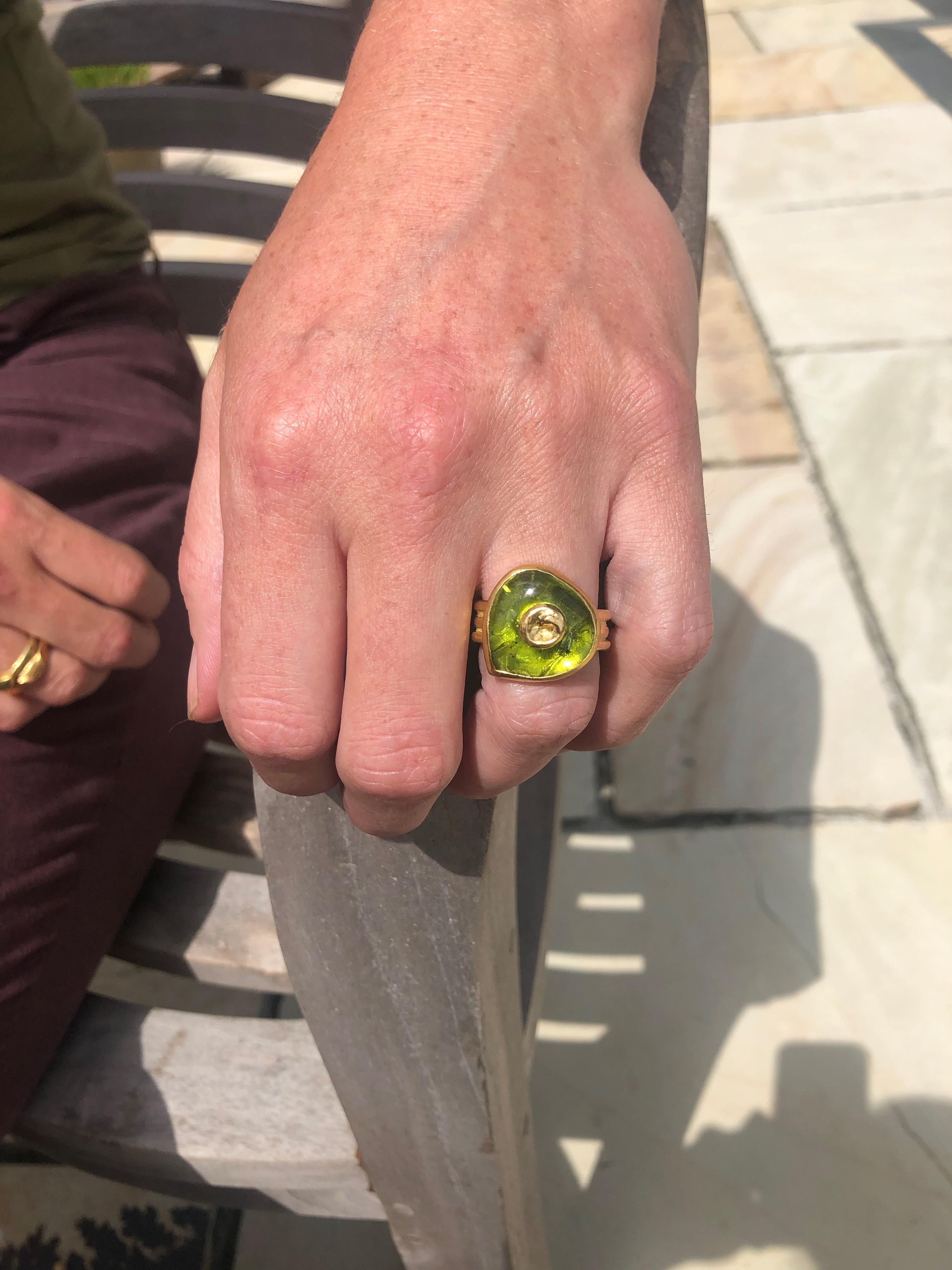 Peridot Ring with Solid 18 and 22 Karat Yellow Gold  3