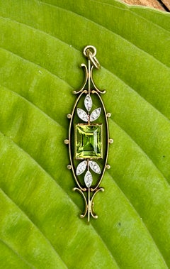 Peridot Rose Cut Diamond Platinum Lavaliere Pendant Necklace Antique Victorian