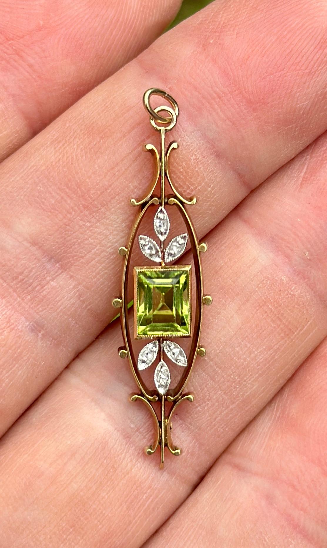 Peridoto Corte Rosa Diamante Platino Lavaliere Collar Colgante Antiguo Victoriano Eduardiano en venta