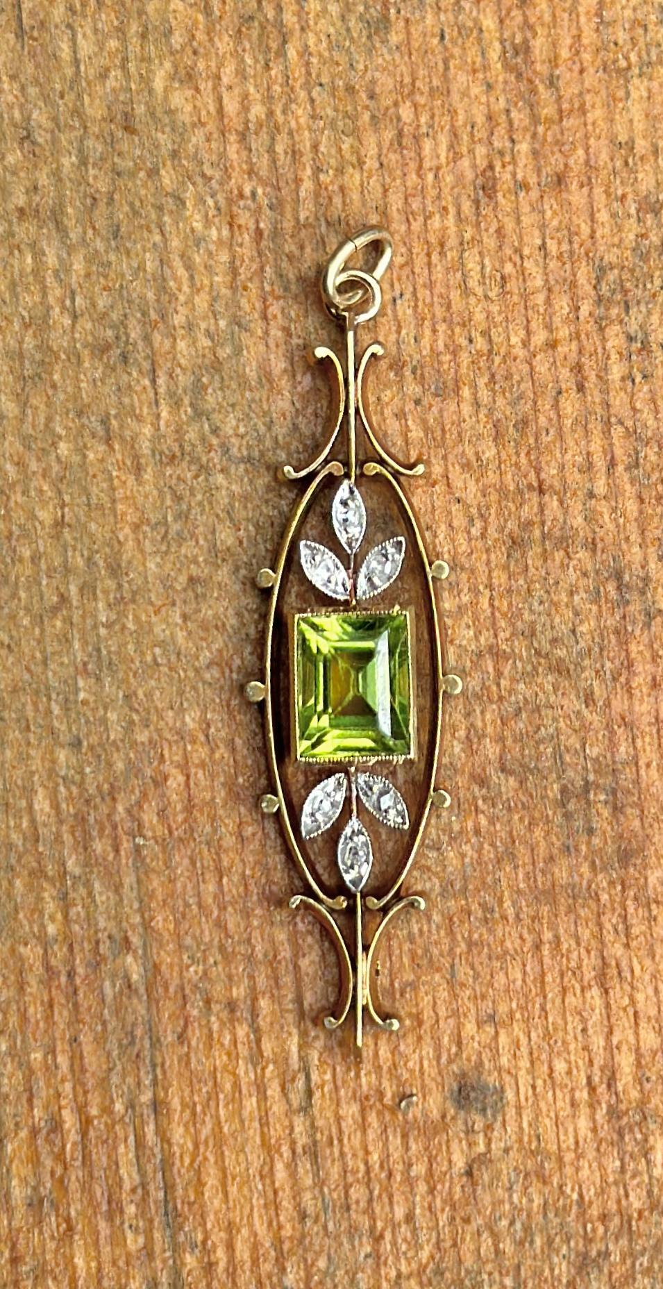 De las mujeres Peridoto Corte Rosa Diamante Platino Lavaliere Collar Colgante Antiguo Victoriano en venta