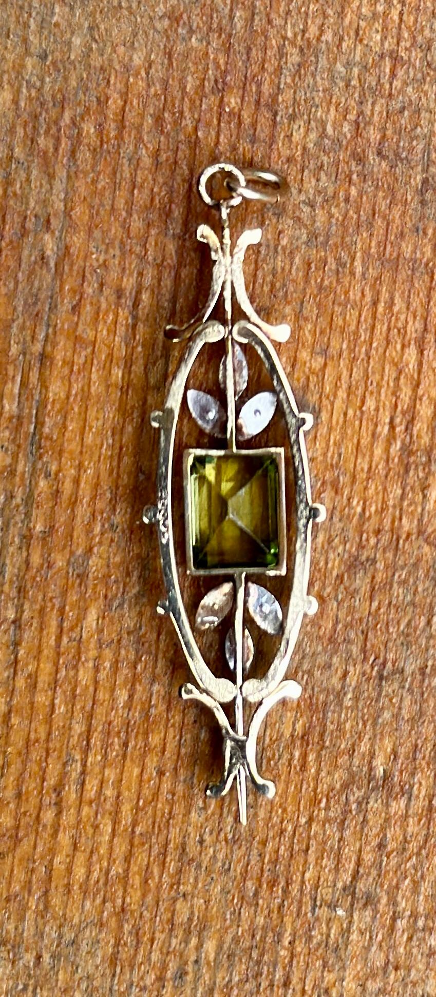 Peridoto Corte Rosa Diamante Platino Lavaliere Collar Colgante Antiguo Victoriano en venta 1