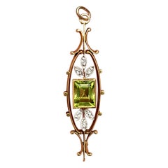 Peridot Rosenschliff Diamant Platin Lavaliere Anhänger Halskette antik viktorianisch