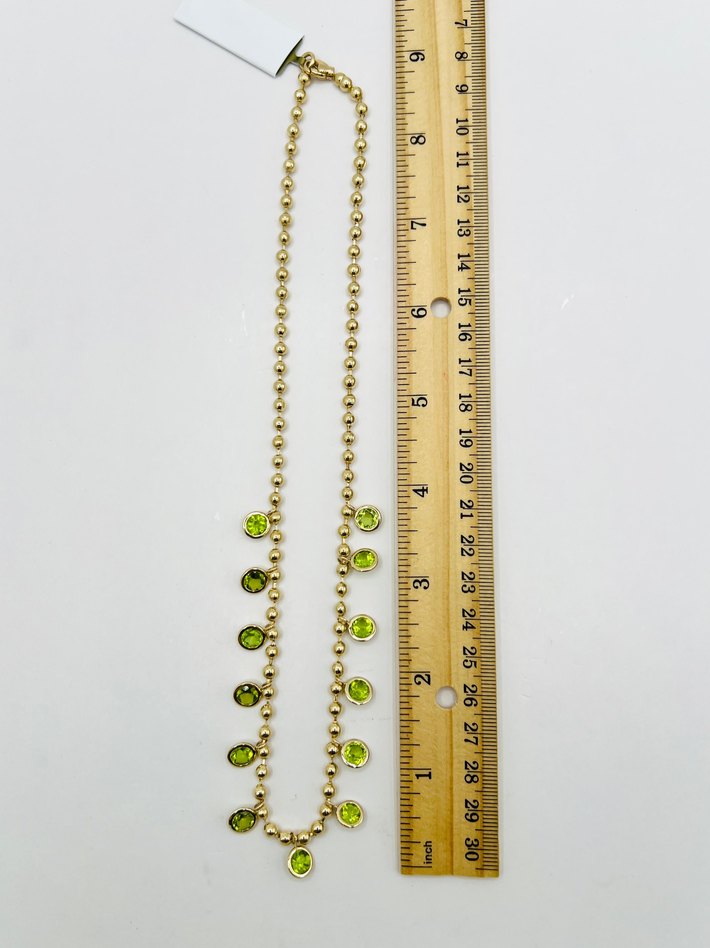 Peridot Round Ball Chain Necklace in 18K Yellow Gold For Sale 3