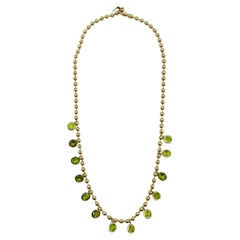 Peridot Round Ball Chain Necklace in 18K Yellow Gold
