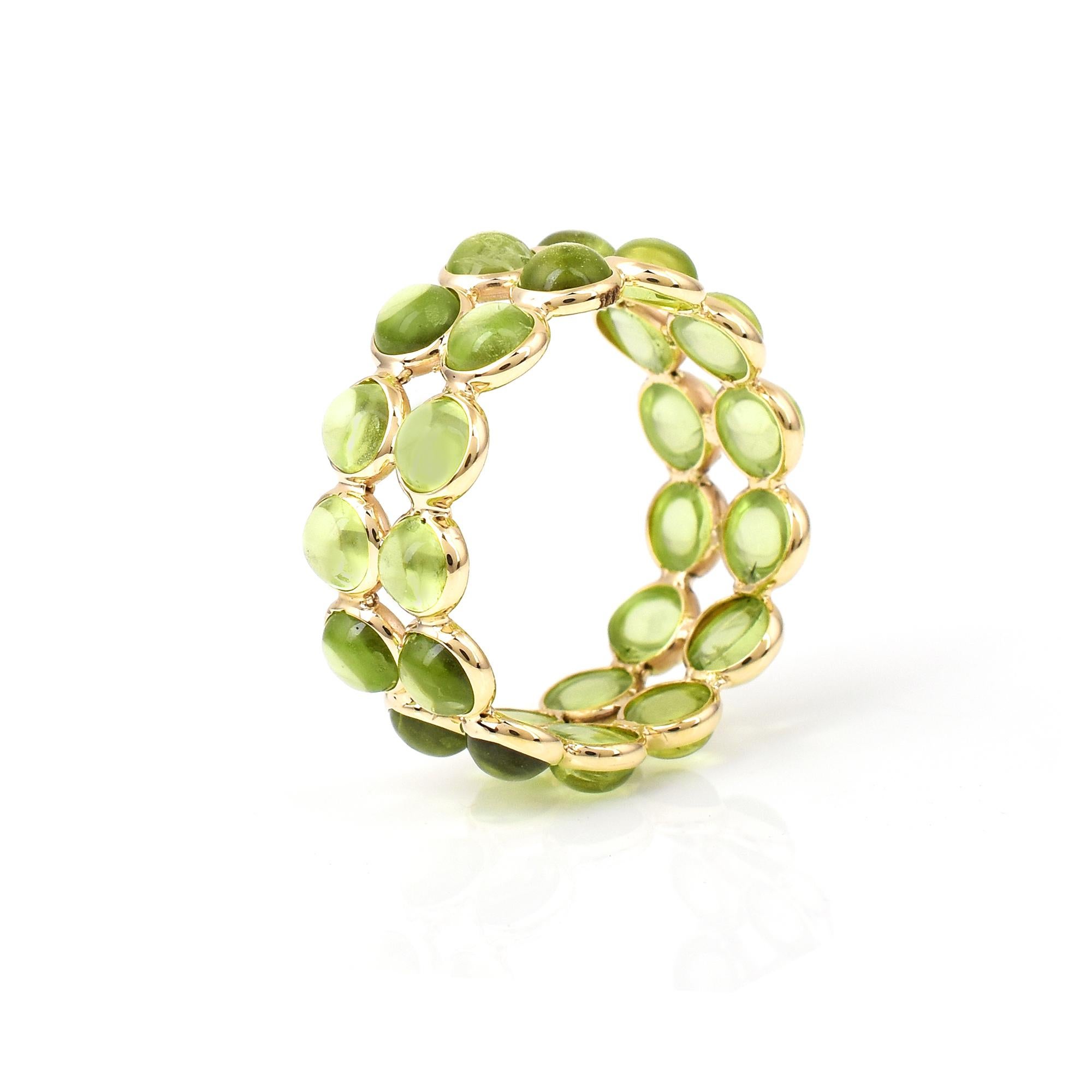 Peridot Runder Cabochon Doppellinienförmiger Peridotband, Gelbgold im Zustand „Neu“ in New York, NY