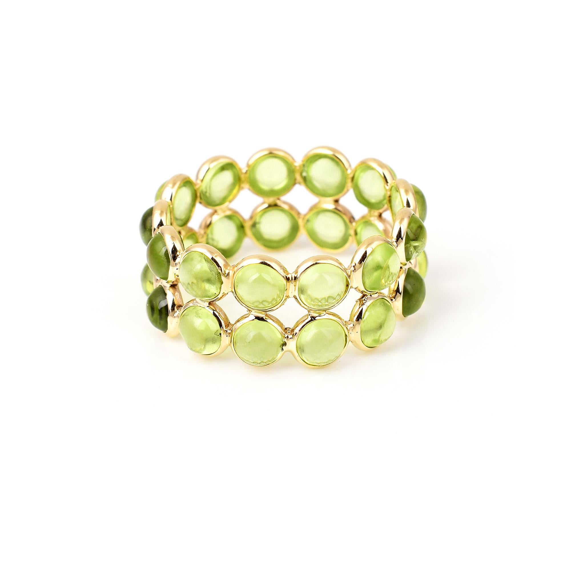 Peridot Runder Cabochon Doppellinienförmiger Peridotband, Gelbgold für Damen oder Herren