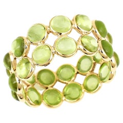 Peridot Round Cabochon Double Line Band, Yellow Gold