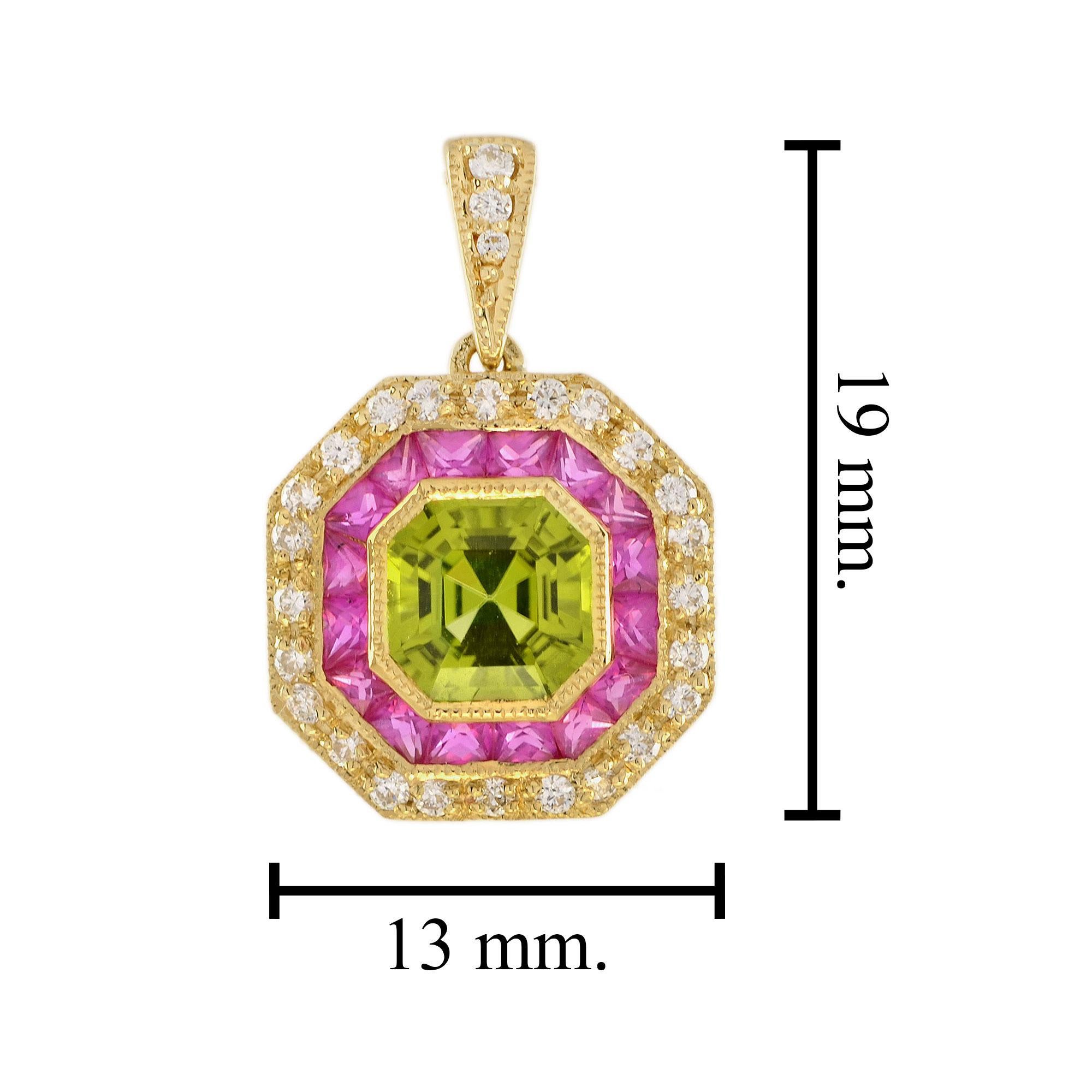 De las mujeres Colgante de diana estilo Art Decó de oro amarillo de 14 quilates con peridoto, rubí y diamante en venta
