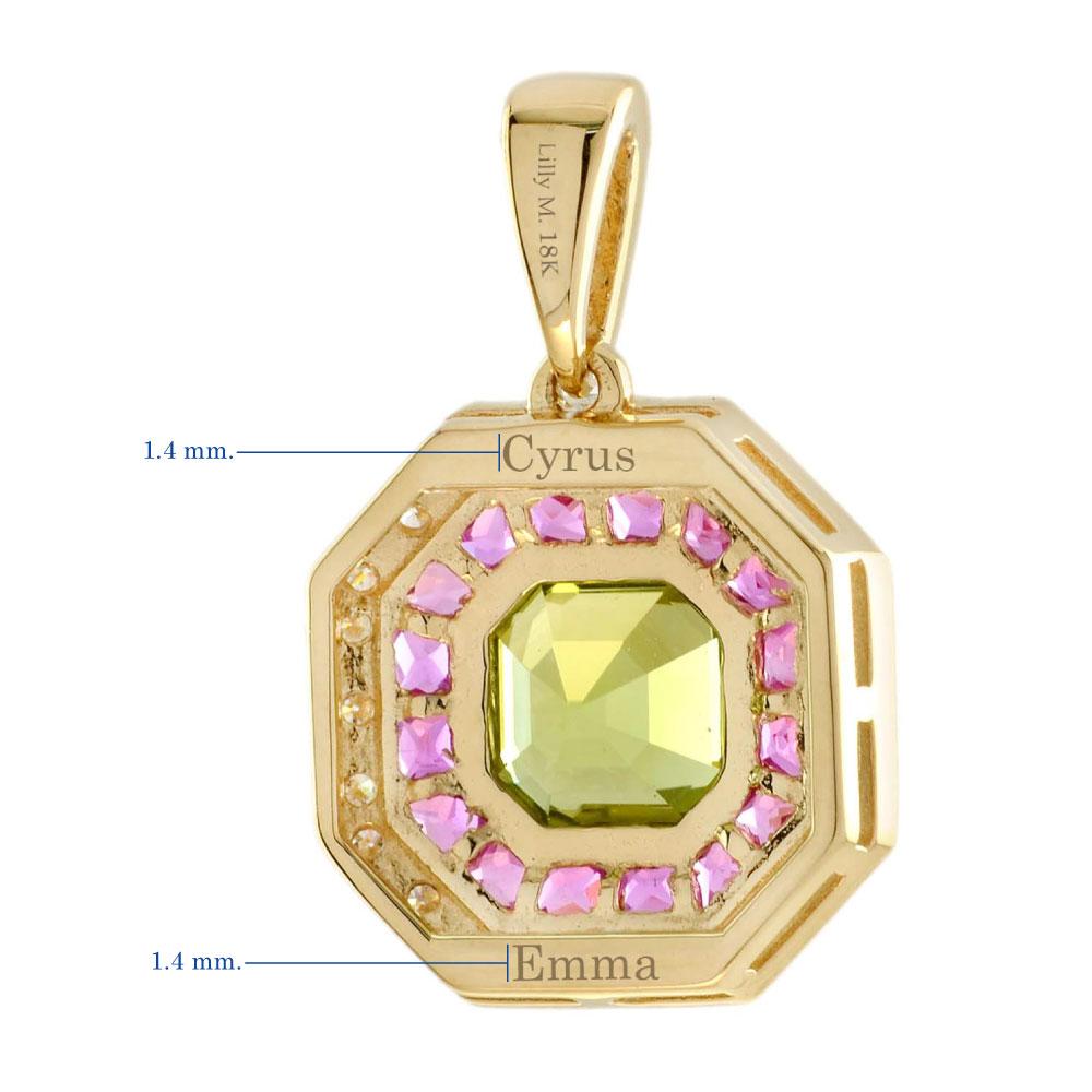 Peridot Ruby Diamond Art Deco Style Target Pendant Necklace in 18K Yellow Gold In New Condition In Bangkok, TH