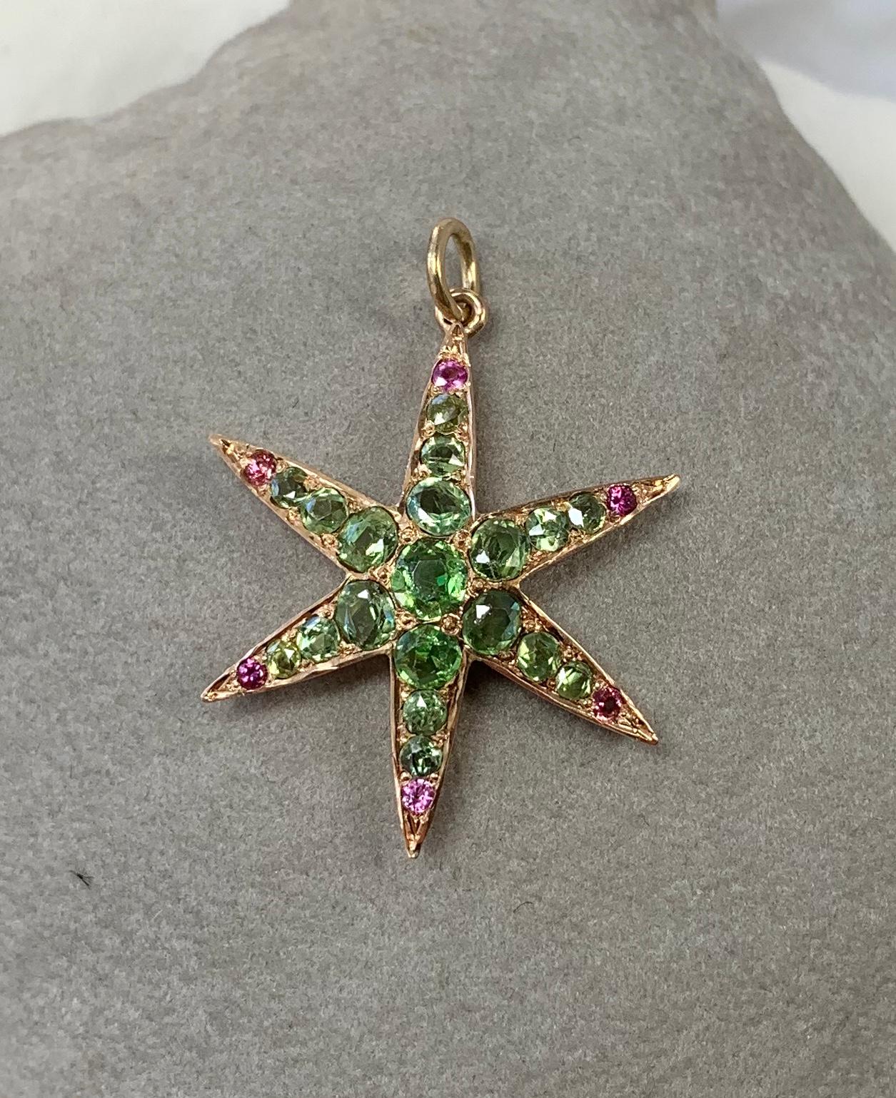 Peridot Ruby Star Starfish Lavaliere Pendant Necklace Victorian 14 Karat Gold 3