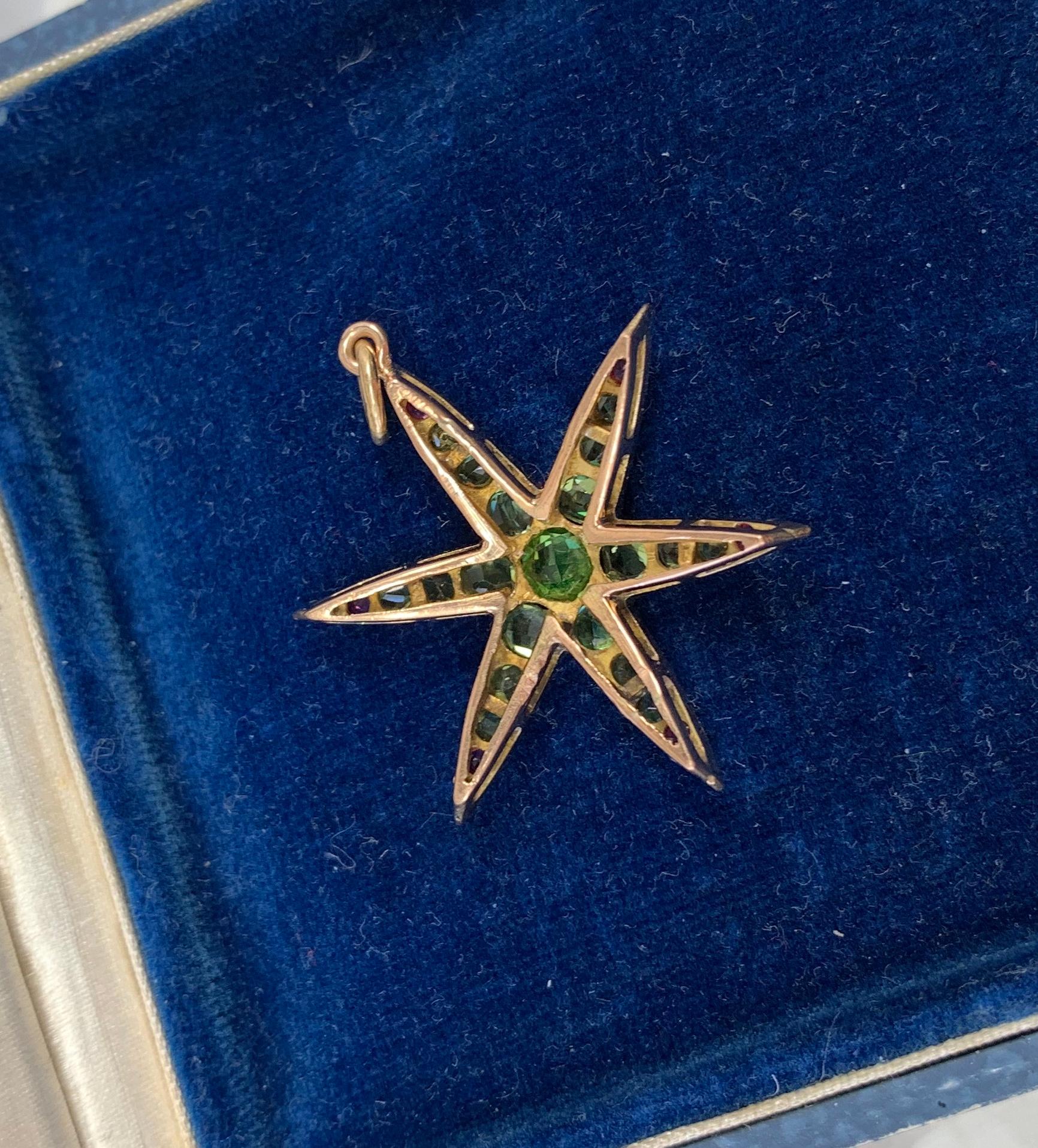 Peridot Ruby Star Starfish Lavaliere Pendant Necklace Victorian 14 Karat Gold 4