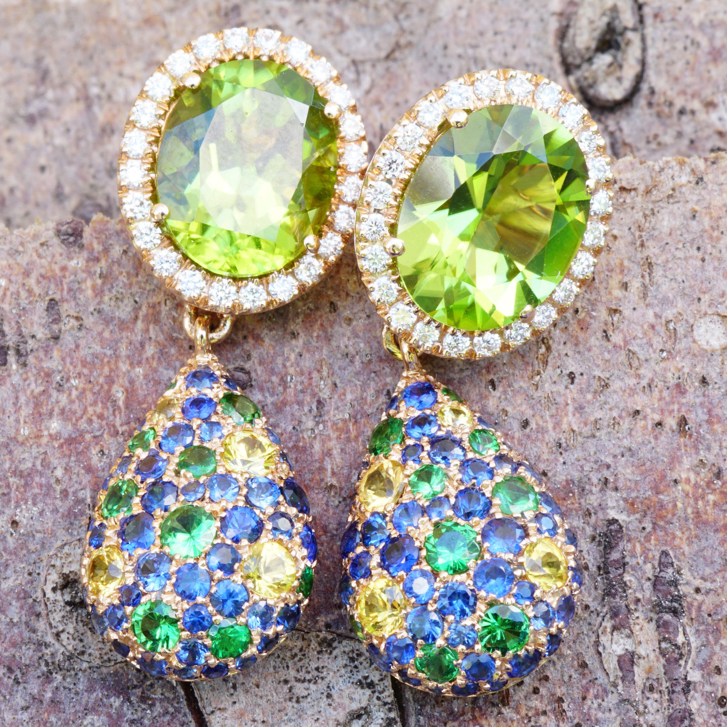 Peridot Saphire Diamond Earrings 7.50 ct 0.36 TW VS AAA+ Most Beautiful Color In New Condition For Sale In Viena, Viena