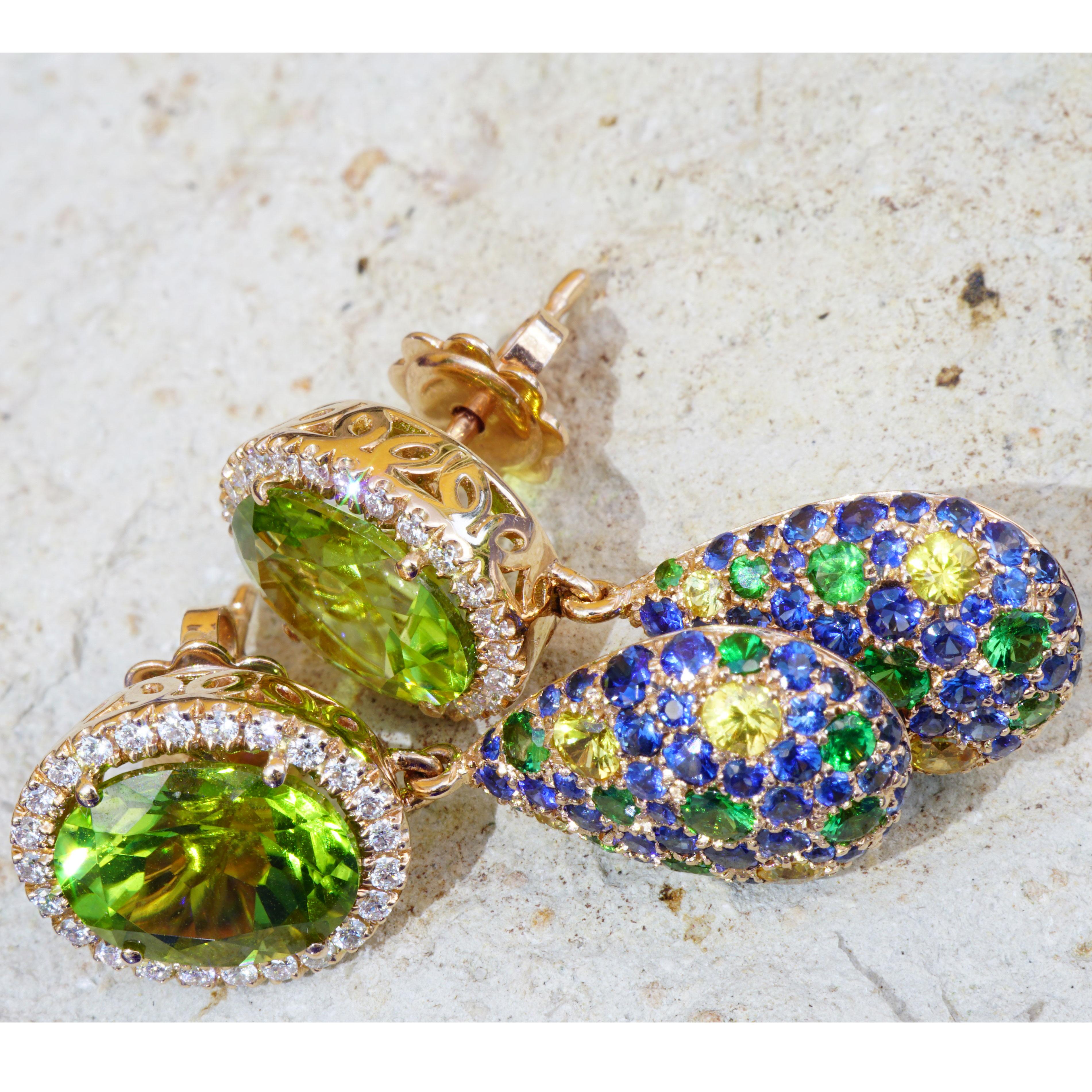 Peridot Saphire Diamond Earrings 7.50 ct 0.36 TW VS AAA+ Most Beautiful Color im Angebot 2