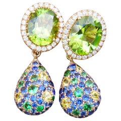 Rose Gold Peridot Diamond Earrings, 7.50ct Peridot, 0.36ct Diamonds, Italy