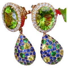 Orecchini di diamanti con peridoto e zaffiro 7,50 ct 0,36 TW VS AAA+ Colore più bello