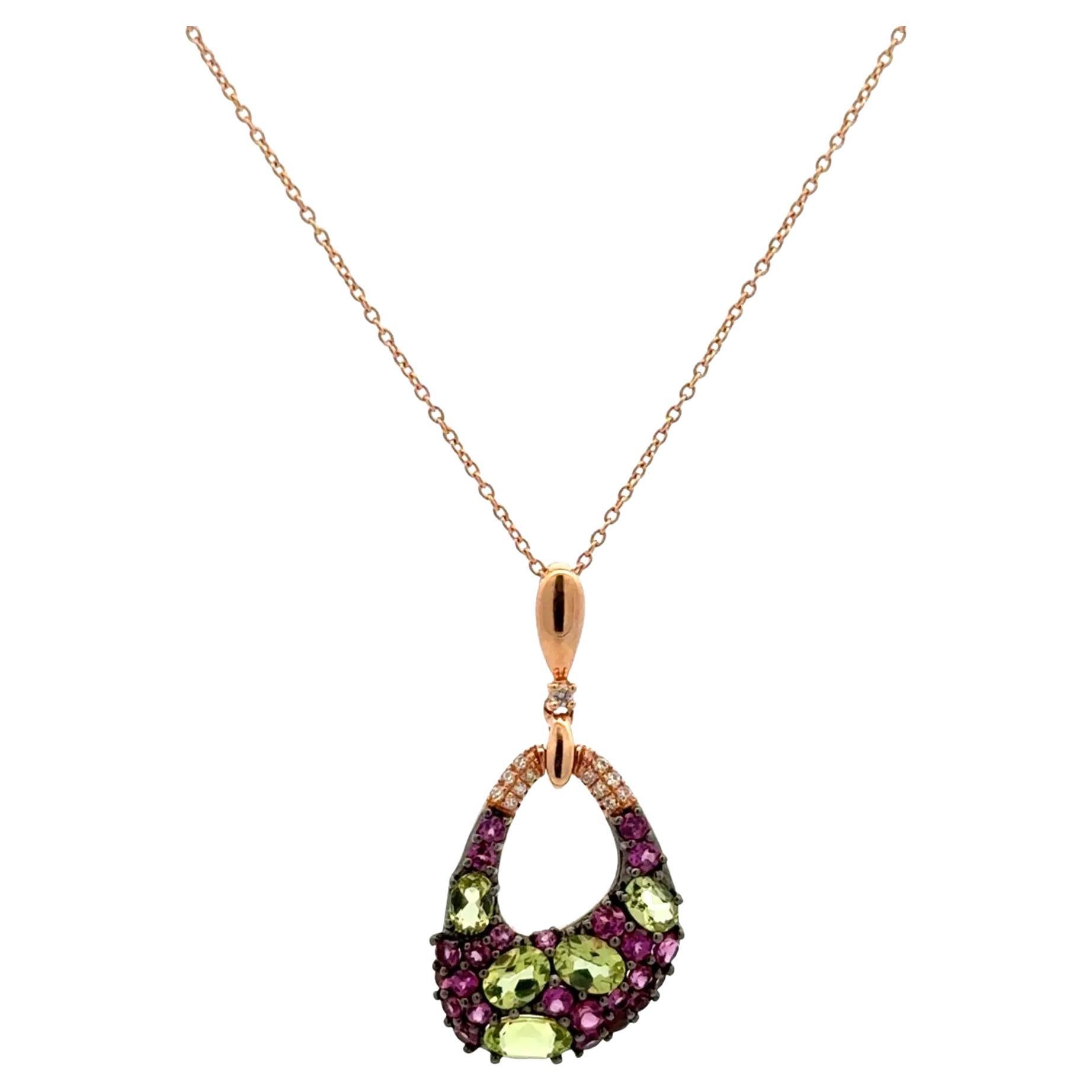 Peridot Sapphire and Diamond Free-form Gold Vintage Pendant Necklace For Sale