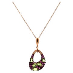 Peridot Sapphire and Diamond Free-form Gold Vintage Pendant Necklace