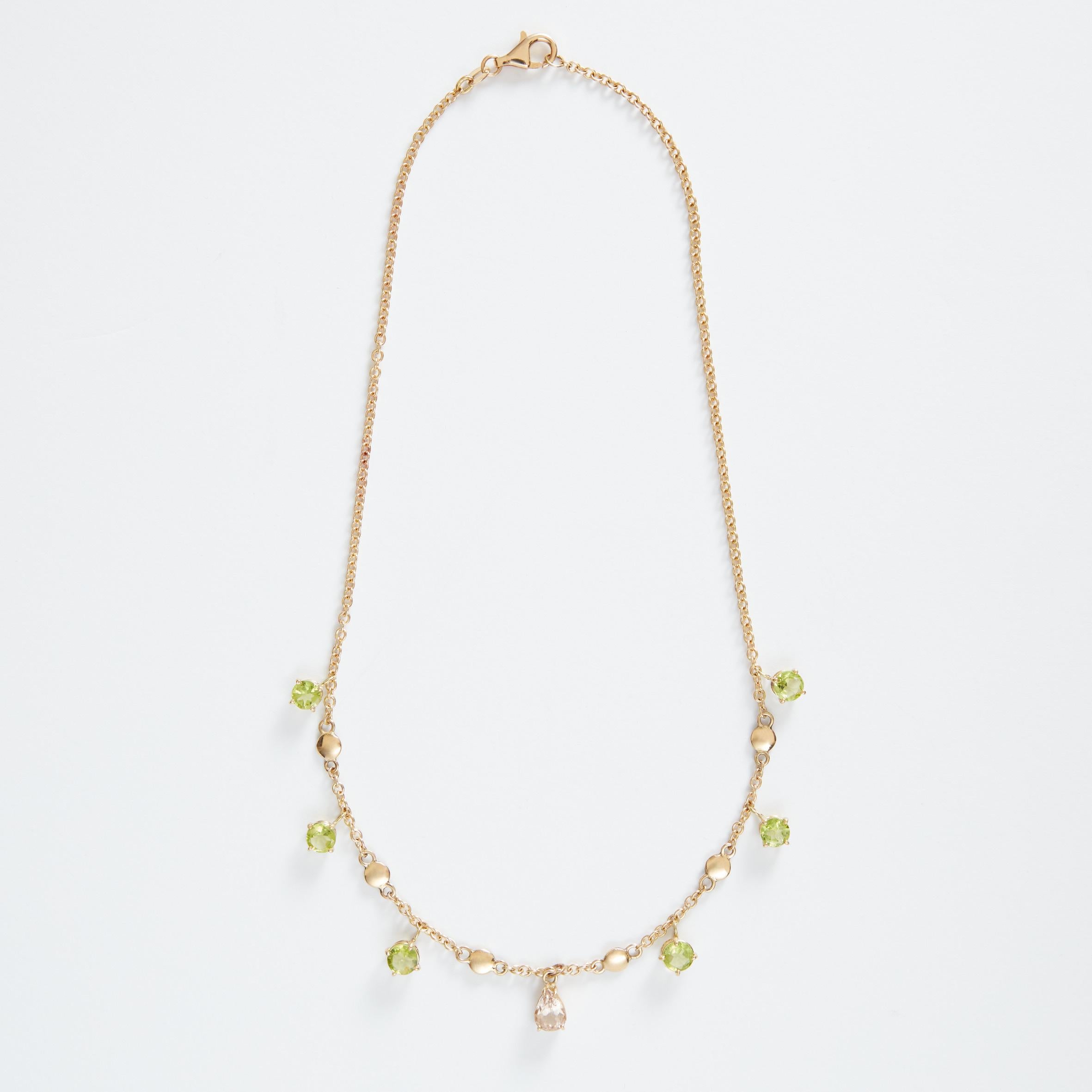 Radiant Cut Peridot Sapphire Drop 18 k Gold Necklace For Sale